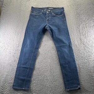 H&M &Denim Jeans Mens 34x32 Blue Cotton Denim Straight Slim Button Fly Workwear